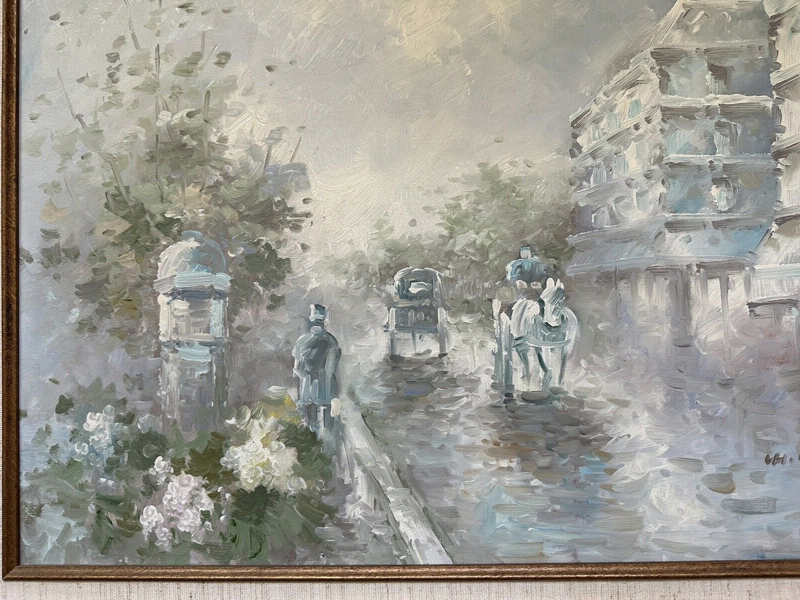 1950s Ancient Paris Street Spring Under The Rain Oil Painting Pastels FRANCE