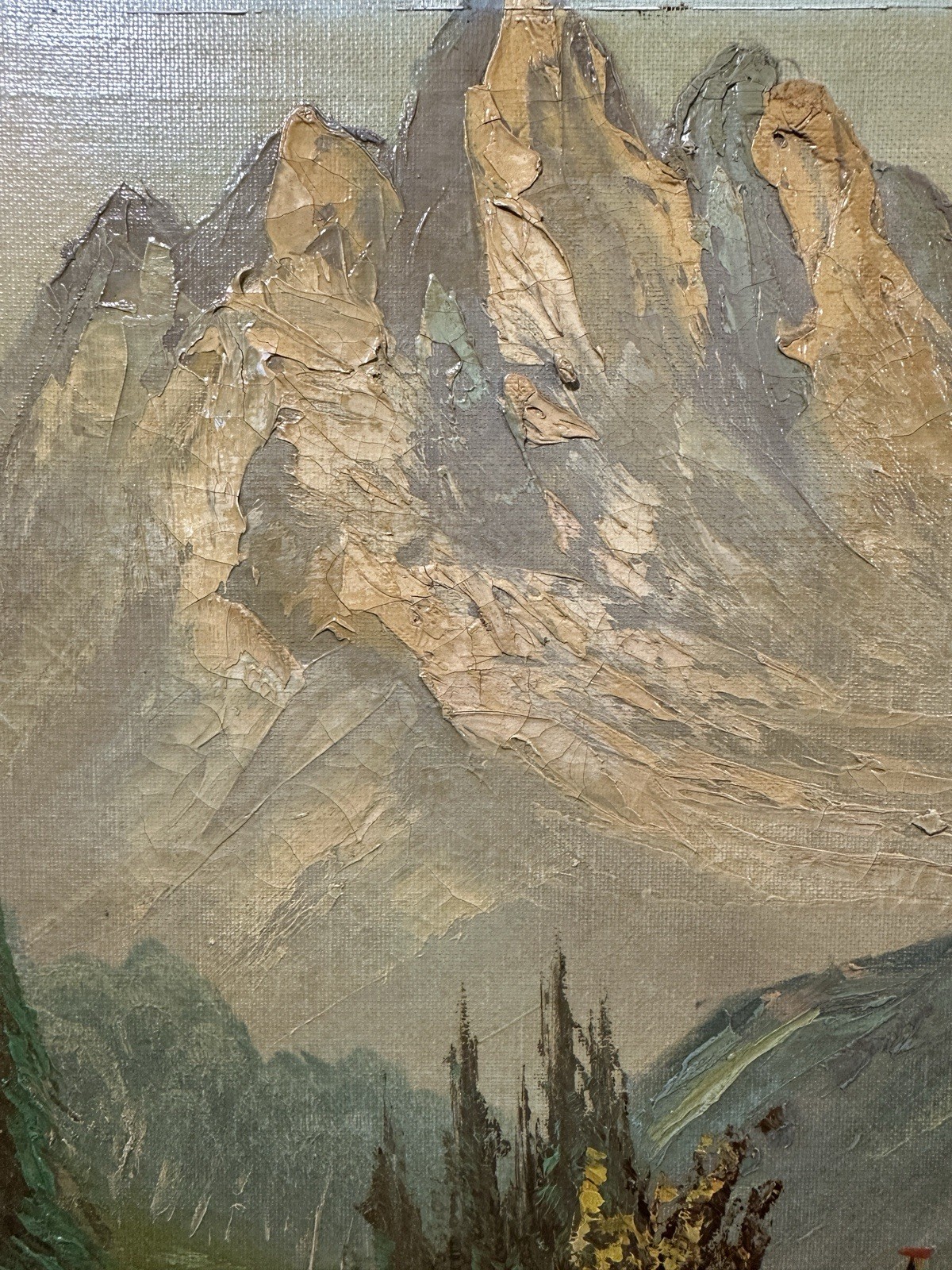 Oil On Canvas Signed Mountain Landscape Austrian Or German School 20th Century