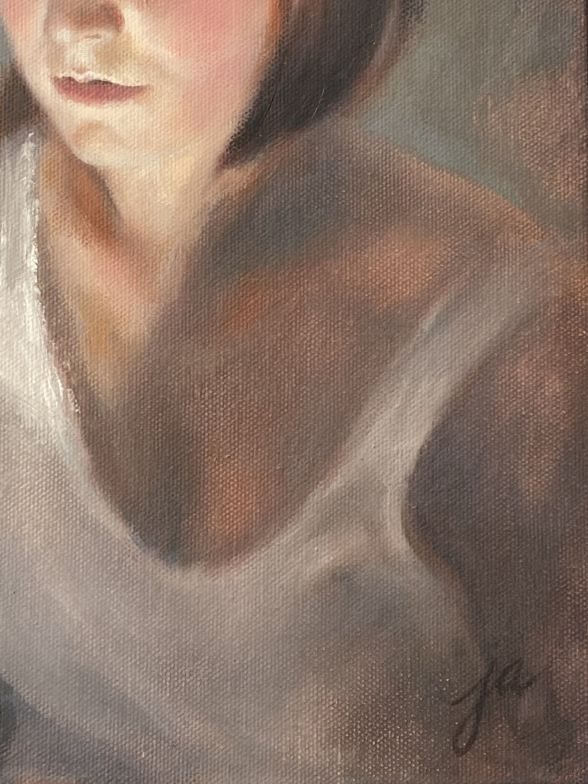 JA Contemporary VTG Modern Realism Luminous Female Portrait Figurative Painting