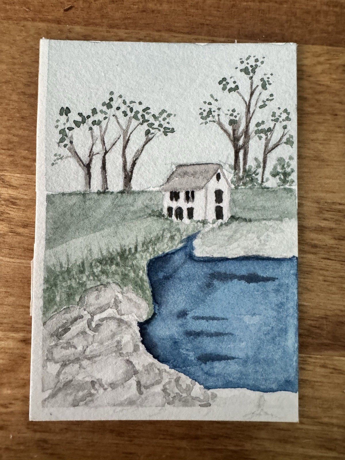 ACEO “Cottage Cool Waters” Watercolor By DBossert Features Landscape With Water
