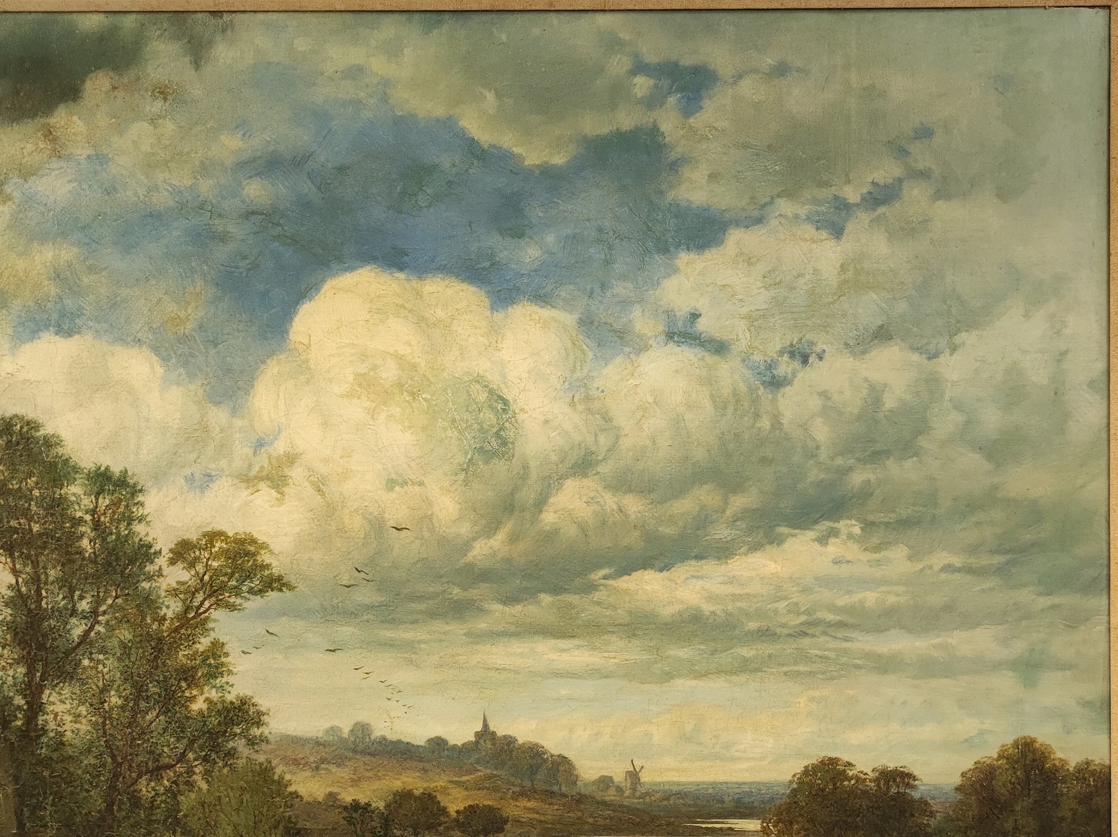 SIGNED 19TH CENTURY LARGE ORIGINAL OIL PAINTING ENGLISH PASTORAL LANDSCAPE