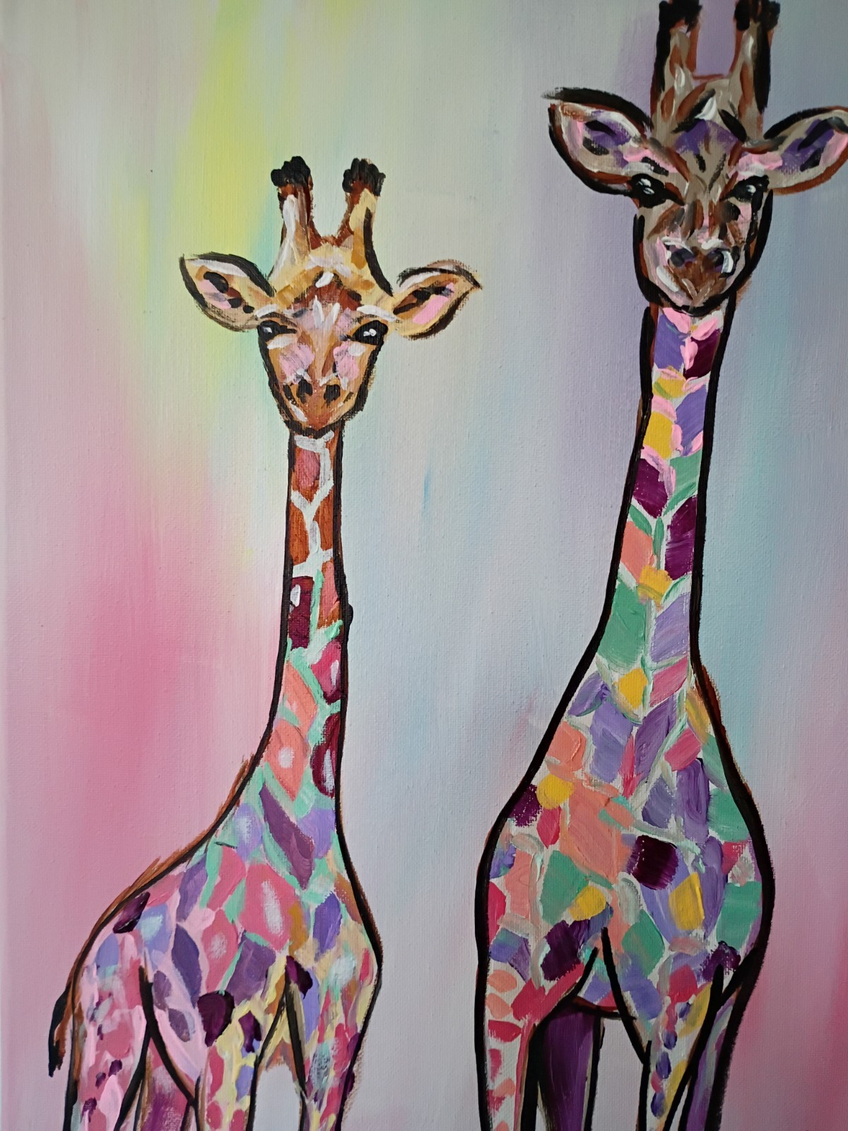 Pastel Giraffes 12×16 Canvas Original Art African Animals Expressionism Abstract