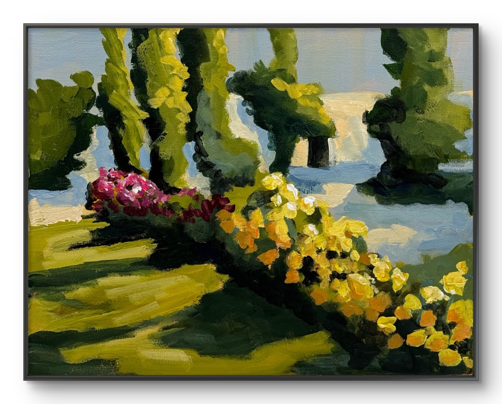 Original Acrylic Impressionist Landscape Painting Trees Flowers 14×11 Art