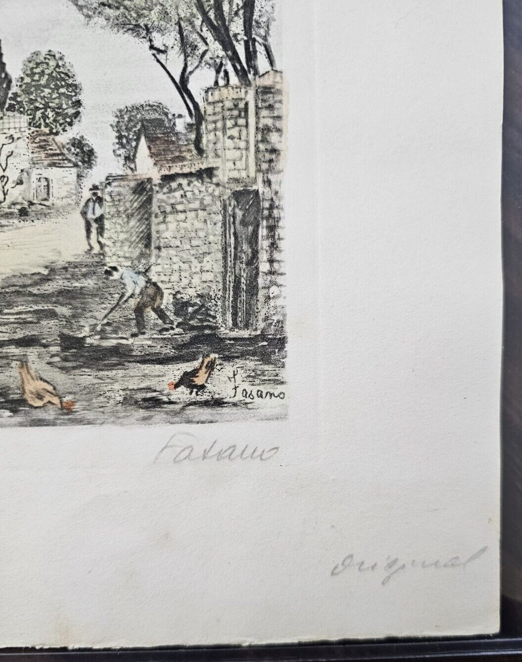ORIGINAL Signed Fasano Hand-Colored Etching Print Maison de Millet (Sheet Only)