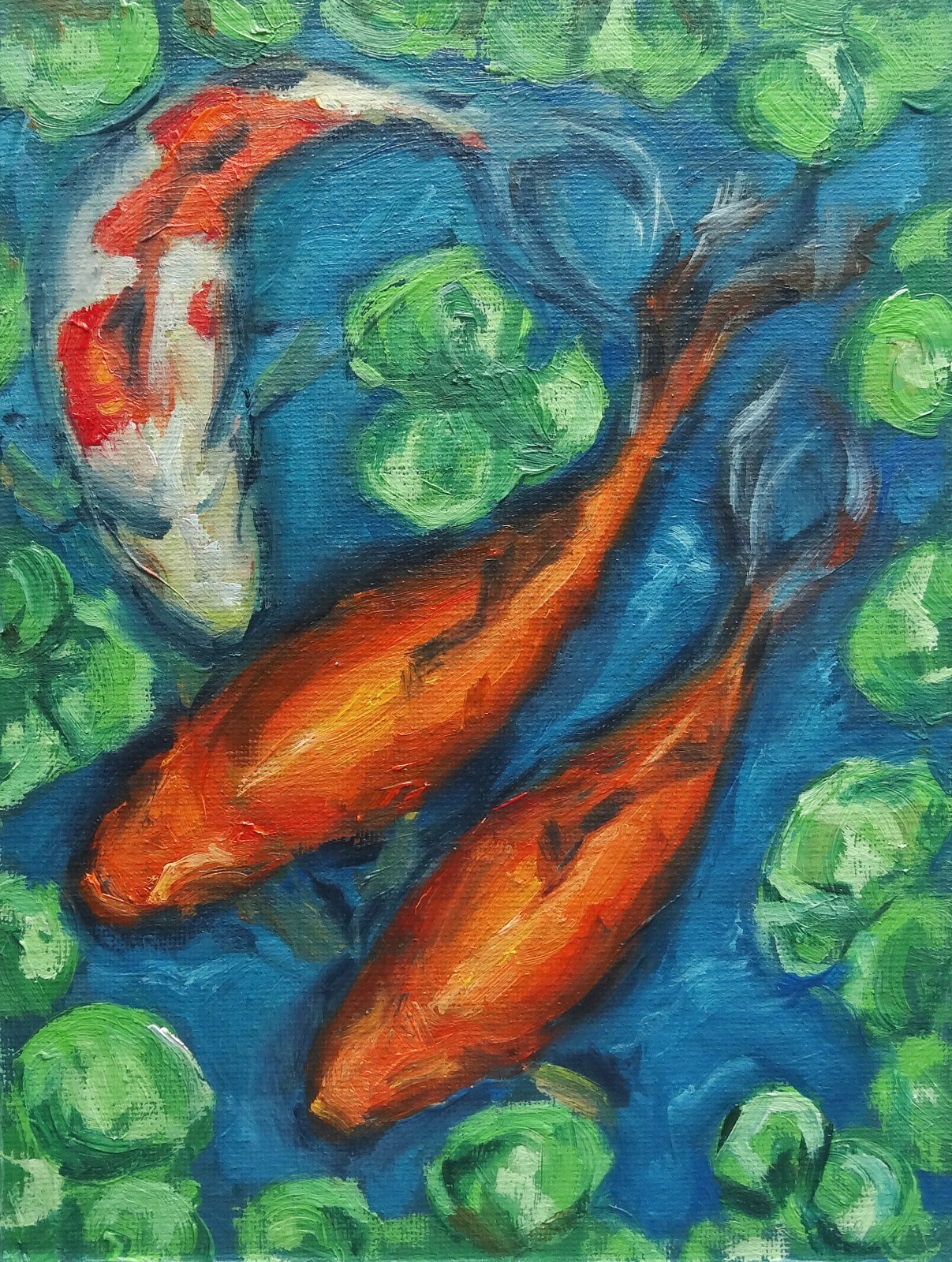Koi Fish Painting Original Art 6 by 8 Oil Painting Gold Fish Wall Art