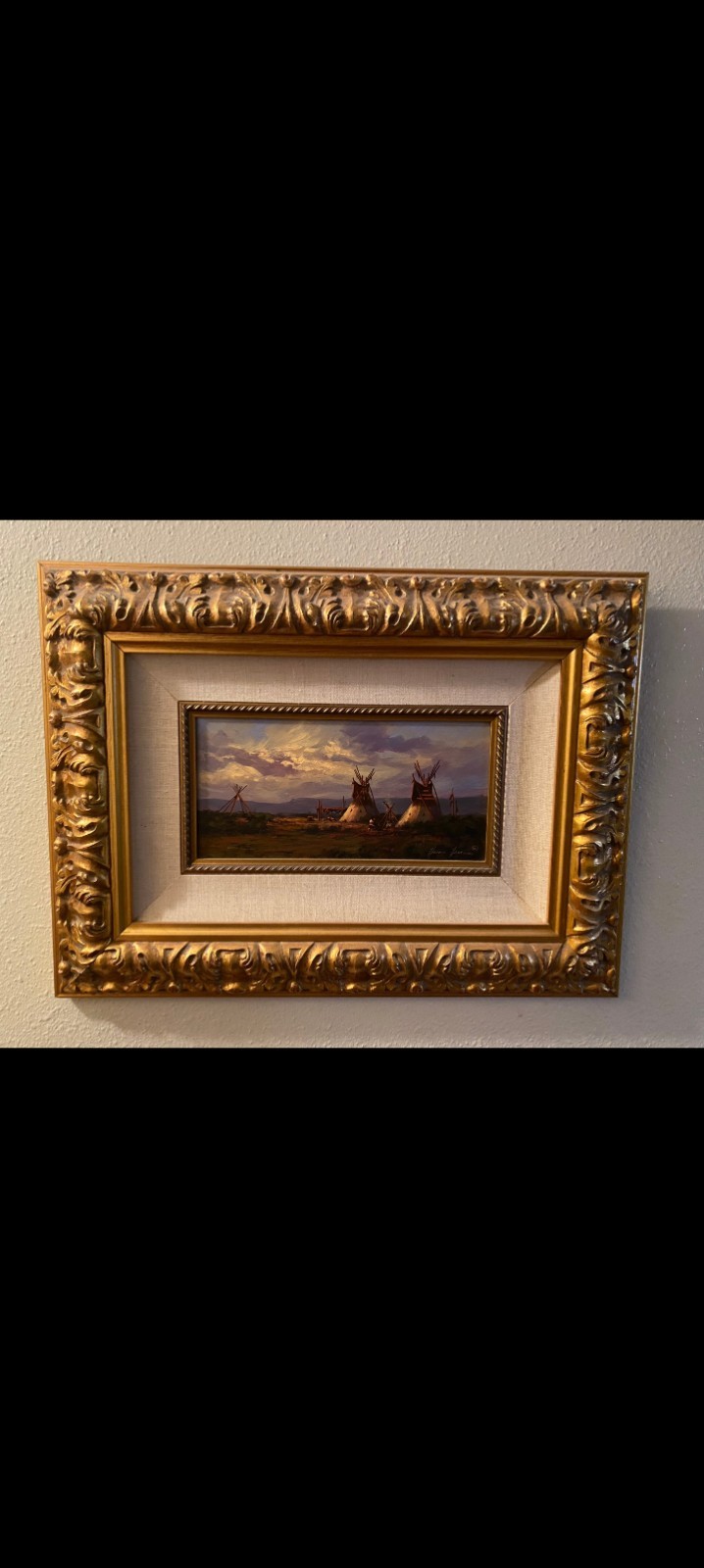 Heinie Hartwig Original Oil Painting Native American Tipi Encampment Framed