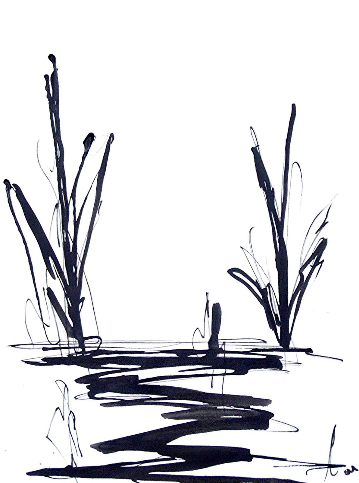 Original Abstract 9×12 Desert Landscape Painting Minimalist Black White Wall Art
