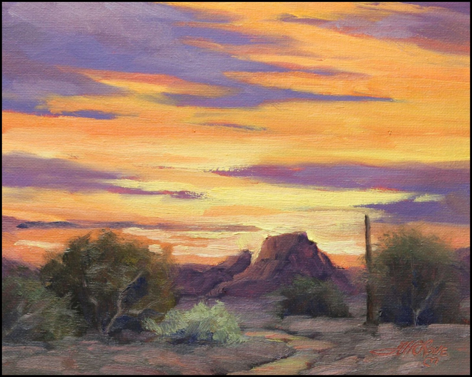 Jeff Love Art 8X10″ Original Oil Painting Arizona Desert Landscape Sunset NEW