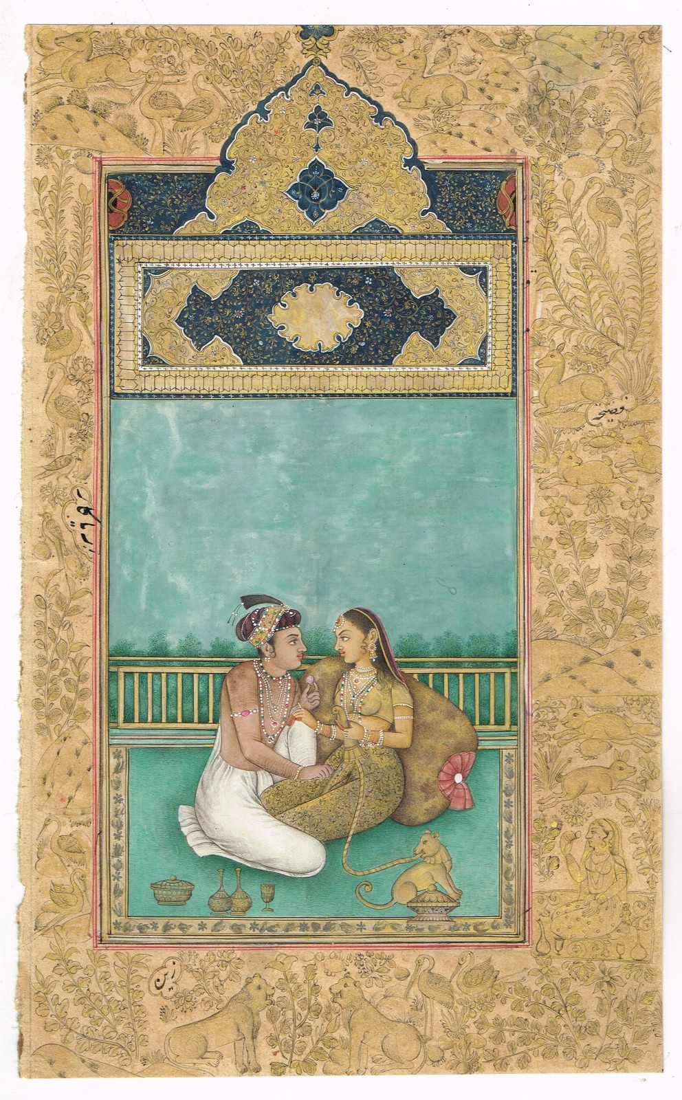 Mughal Miniature Painting Of Love Scene young Prince And Princess In Loin Hooka