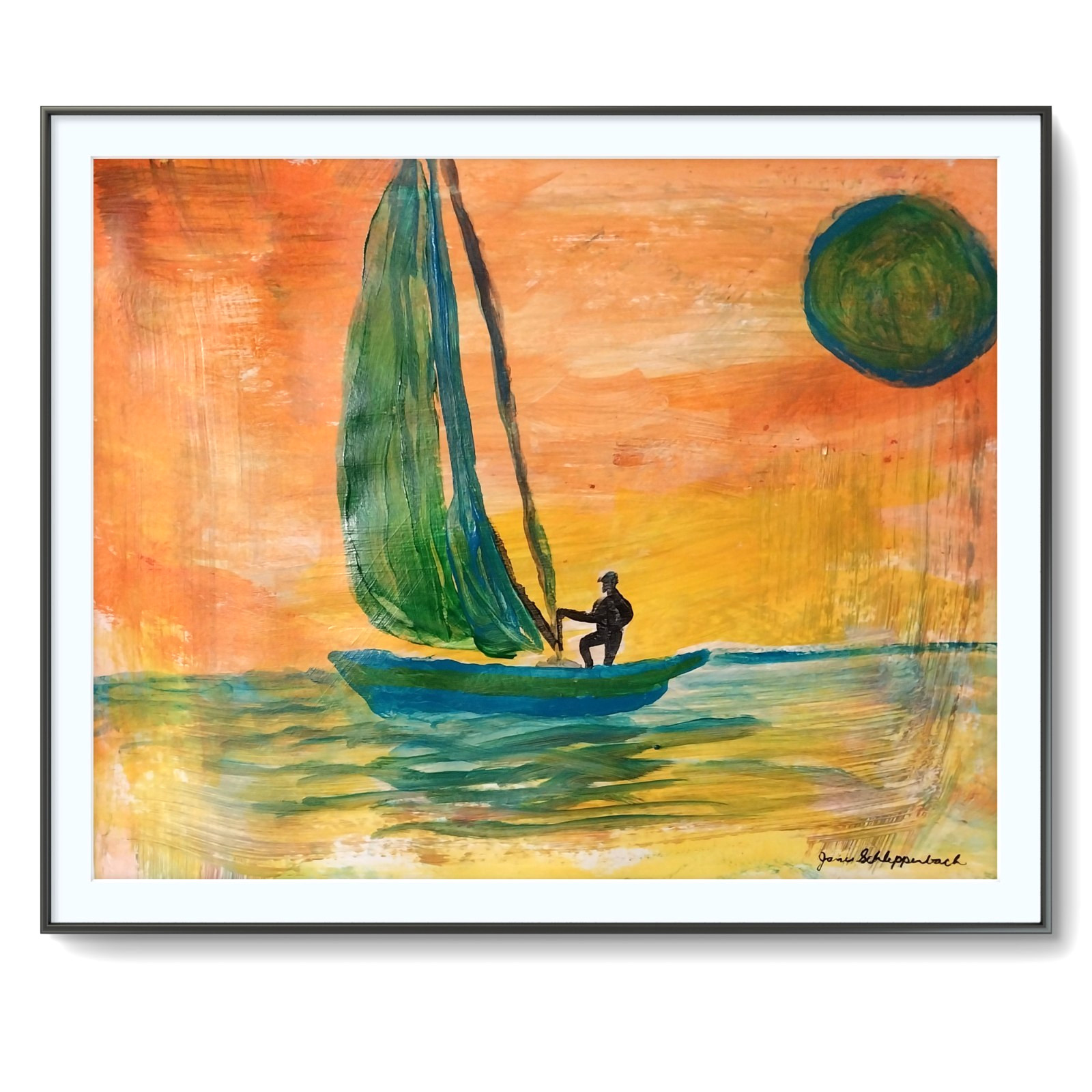 Sailboat Modern Expressionistic 11×14 Original Signed Paper Art Acrylic BACH