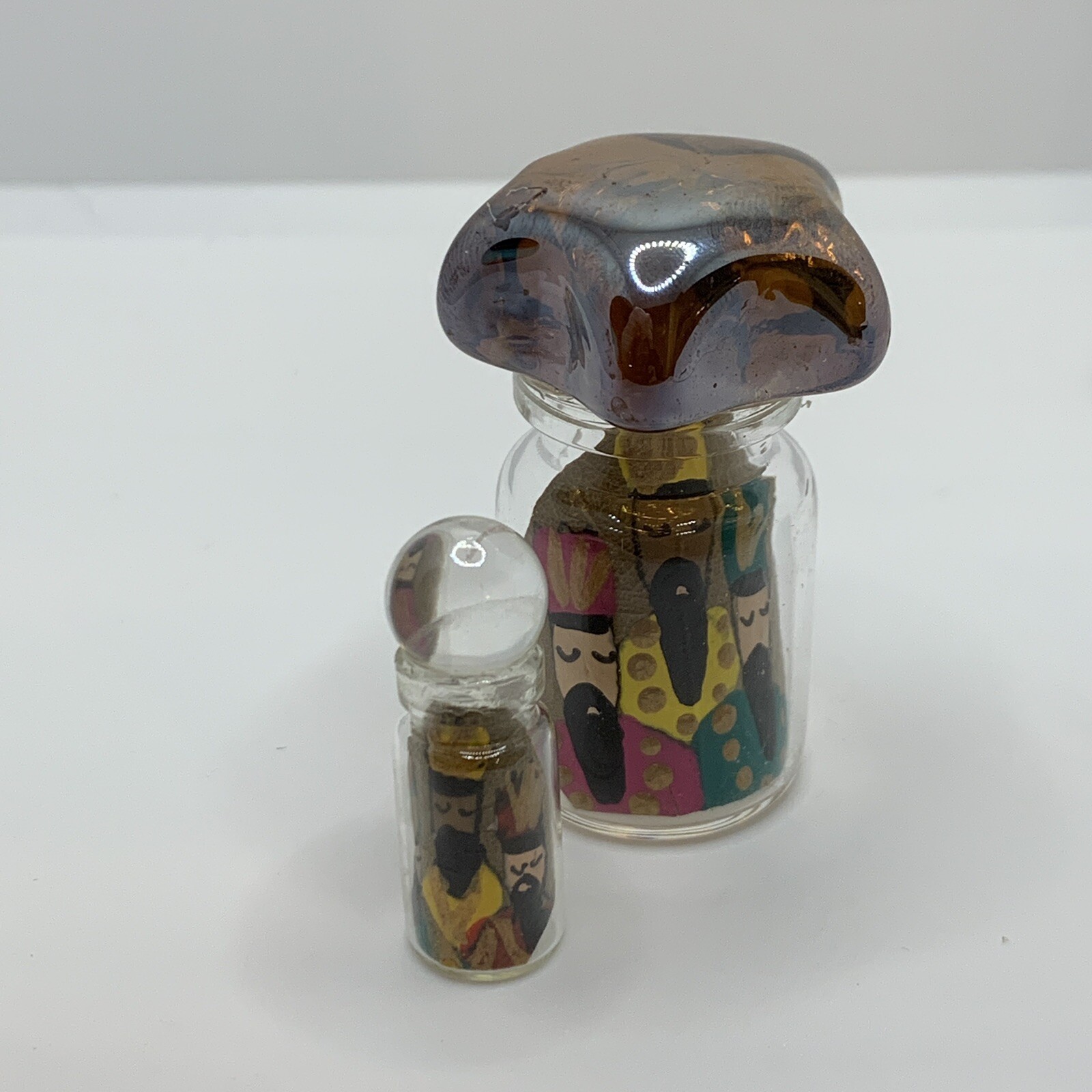 Miniature Three Wise Men drawing over bottled sealed leaves 🍃 lot of two PR