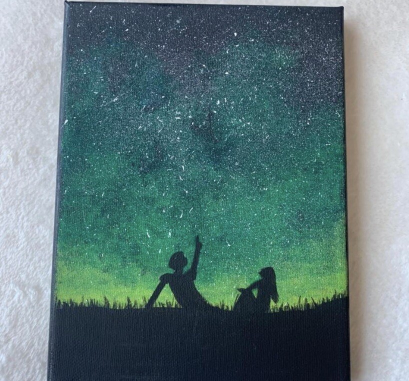 Handmade Couple painting green galaxy