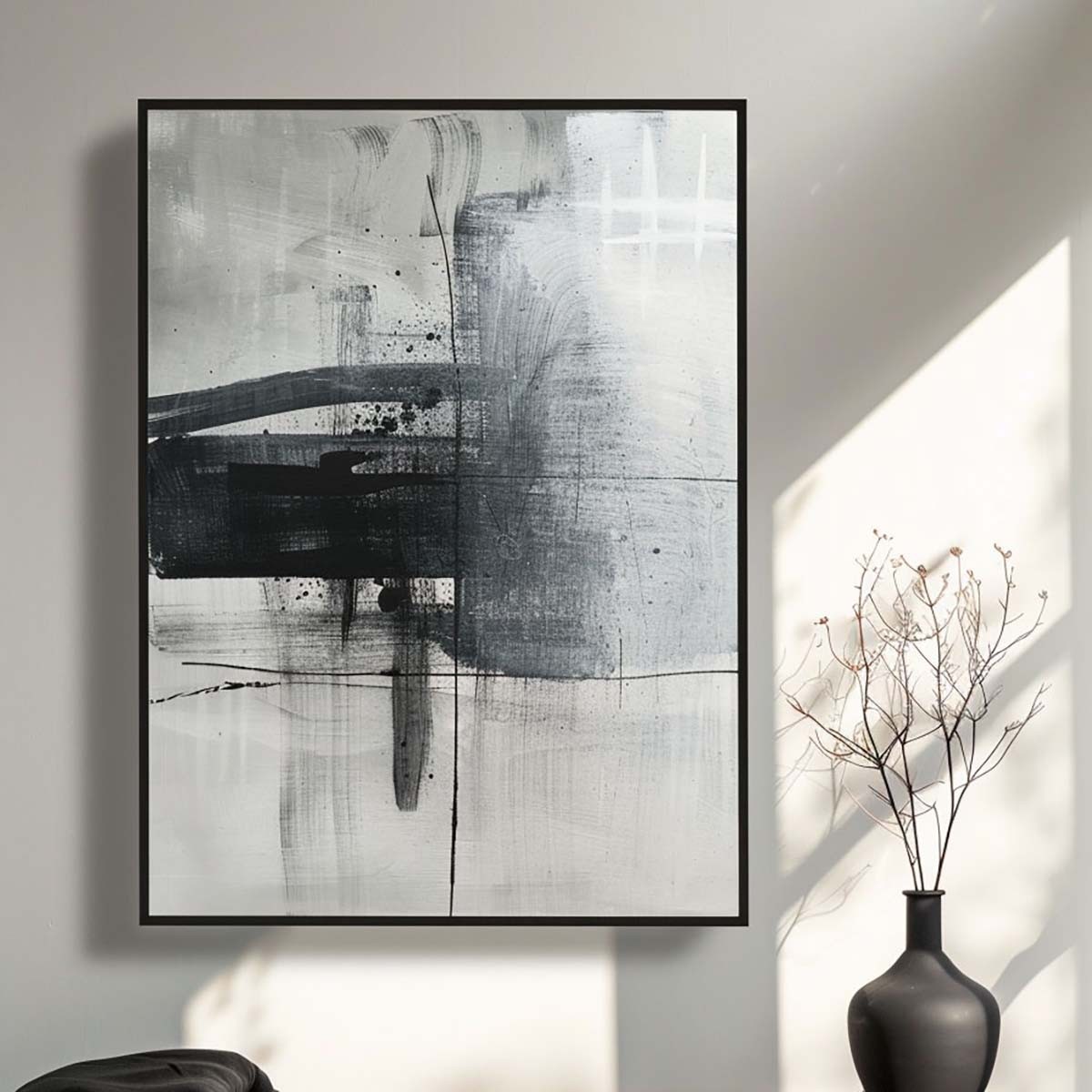 Handpainted Oil Painting On Canvas Home Decor Black Gray Abstract Wall Art