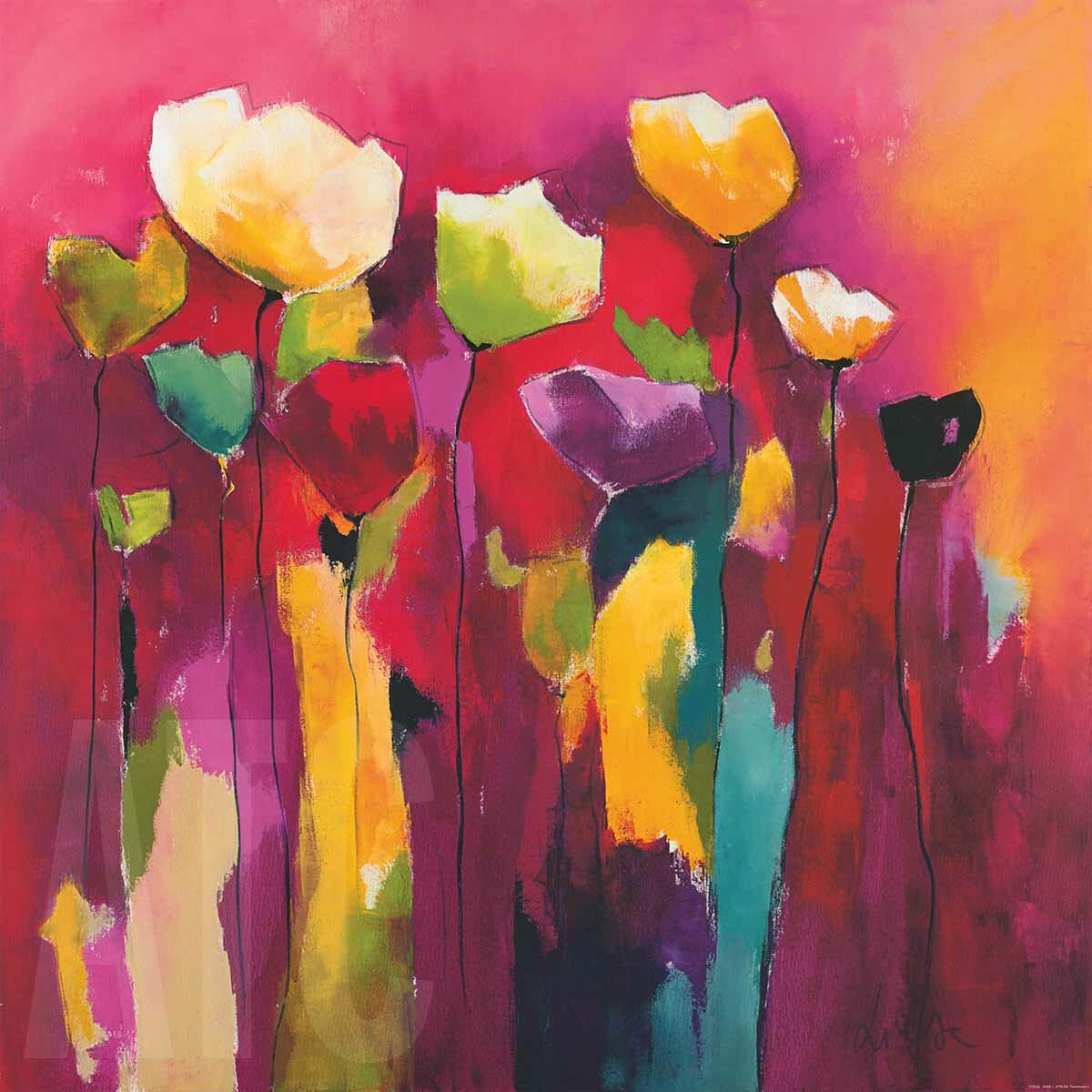 38W»x38H» TOWNFLOWERS I by ANNE L. STRUNK – VIBRANT LONG STEMMED FLORAL CANVAS