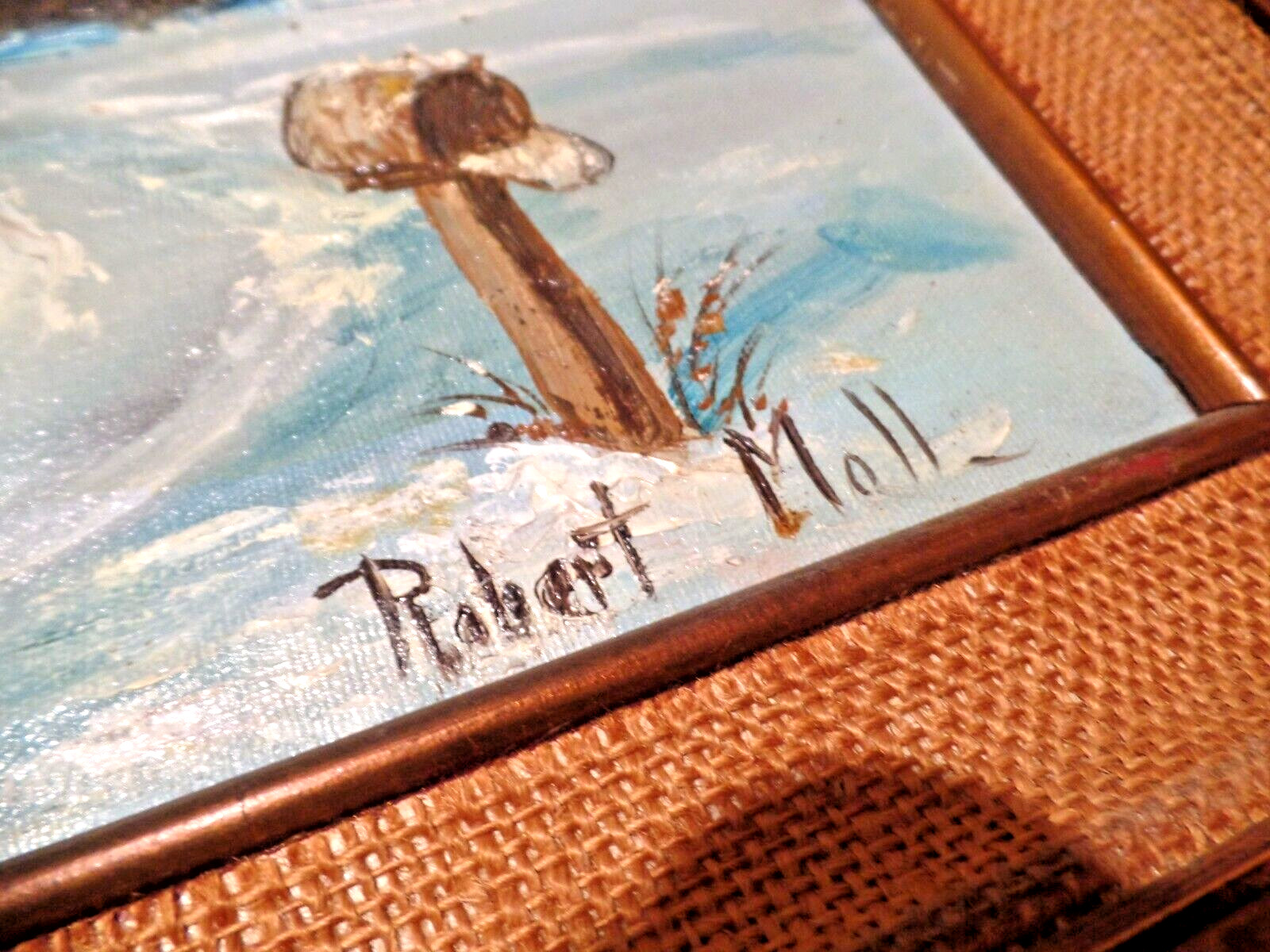 Original WINTER Canvas Oil Painting by Robert Mall w/ 26″x 22″ Burlap Wood Frame