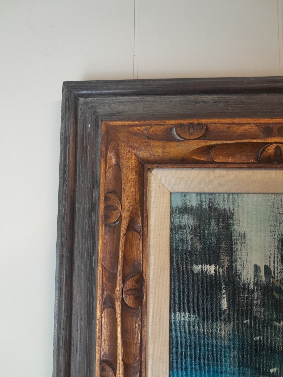 Vtg Mid Century Modern Paris Street Scene Oil Painting G Pierre Blue MCM Framed