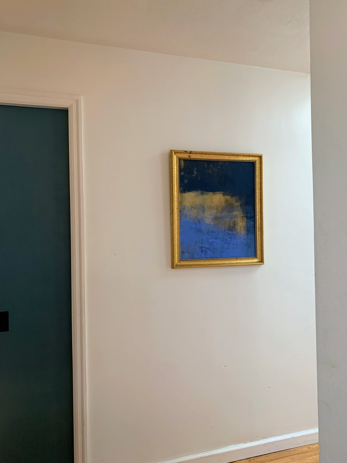 Original Blue Abstract Colorfield Painting Canvas in VTG Gold Frame 26.5”X 23”