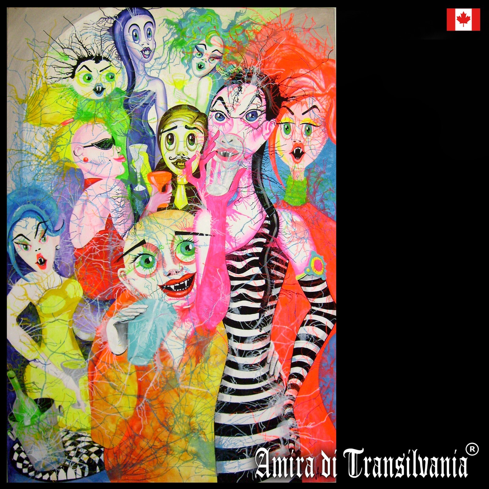 painting art contemporary artist cartoon portrait vampire drink bar people aceo