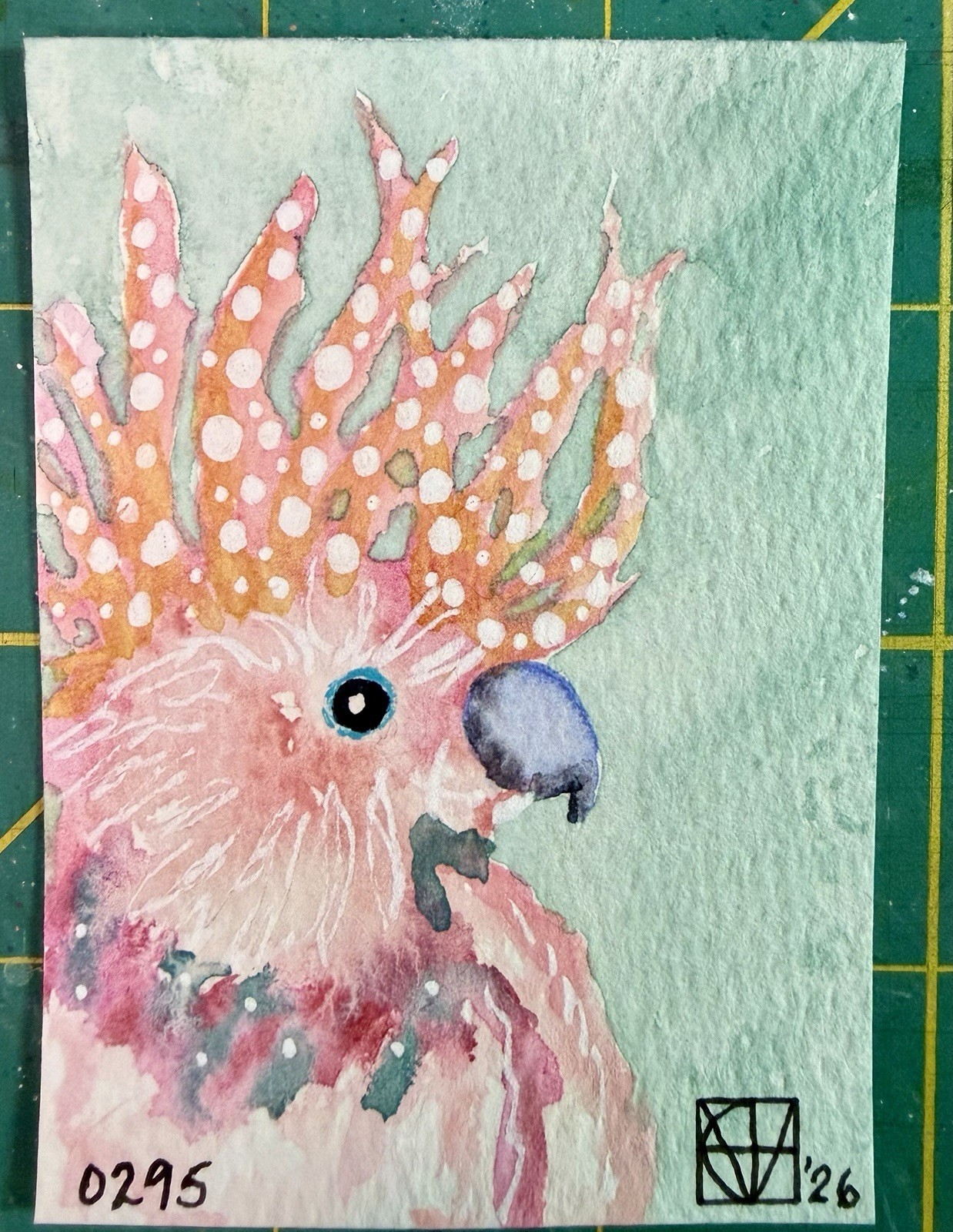 ACEO Painting by M. Hackney Parrot Watercolor & Ink, Signed 2.5×3.5″ Original