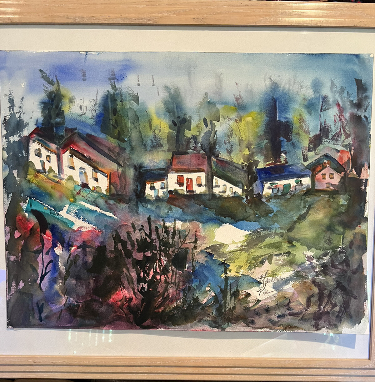 Original Watercolor Painting “The Village” 18×24” Unframed Large Size Beautiful!