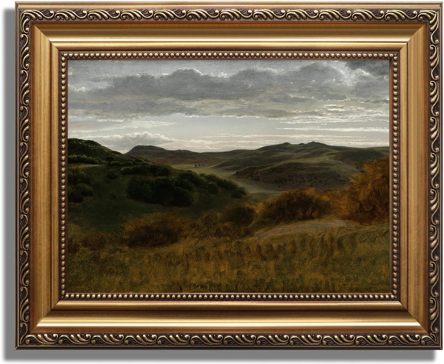 Charming Retro Mountain Landscape Painting in Gold Frame – 9″x12″ Canvas Decor