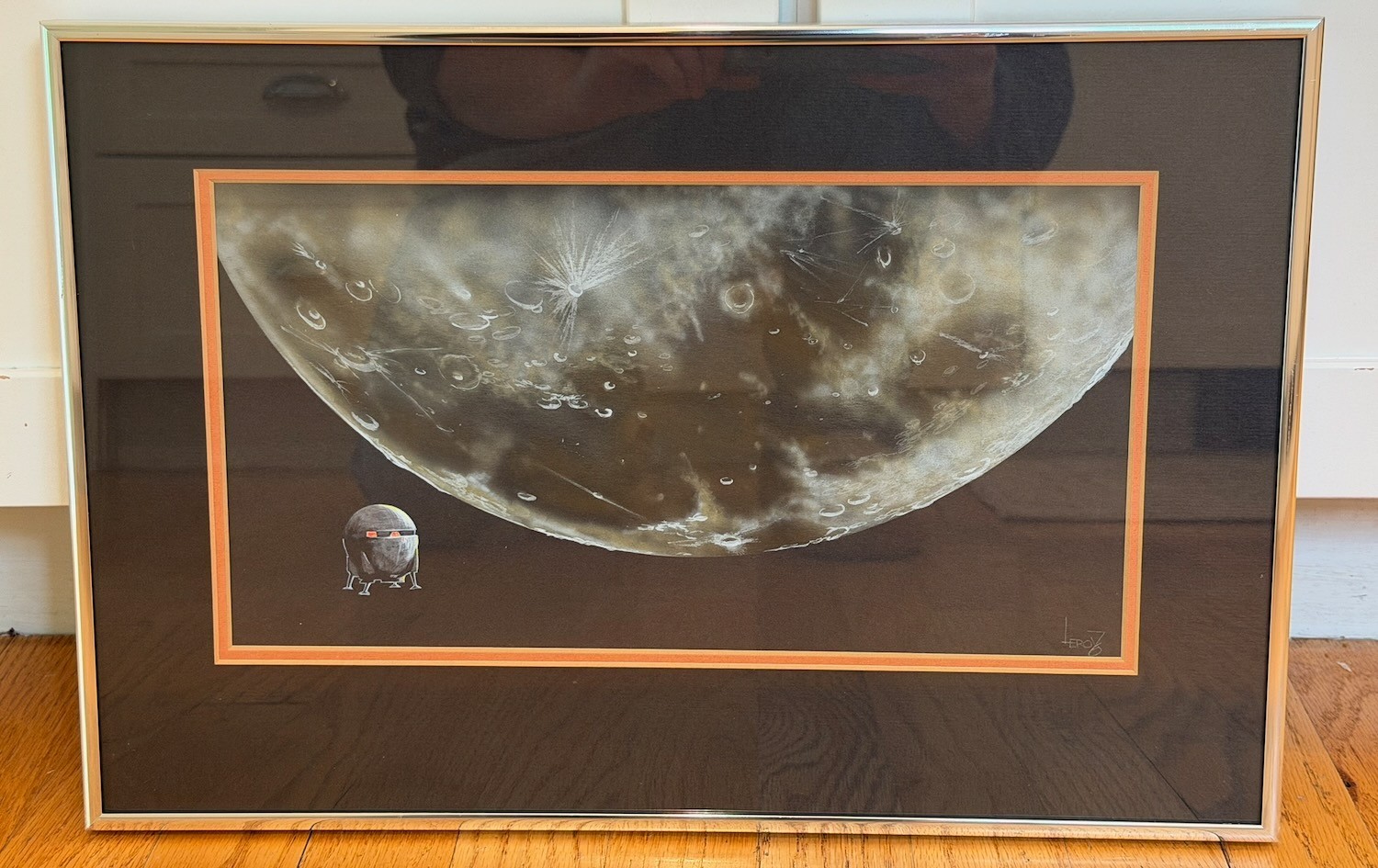 1976 Vint Painting Signed LEROY Space Exploration Lander Probe at Ganymede Moon