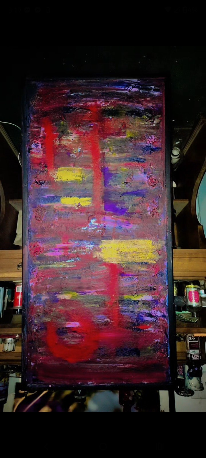 Signed Large Abstract Painting on Canvas, Framed Single Piece Art