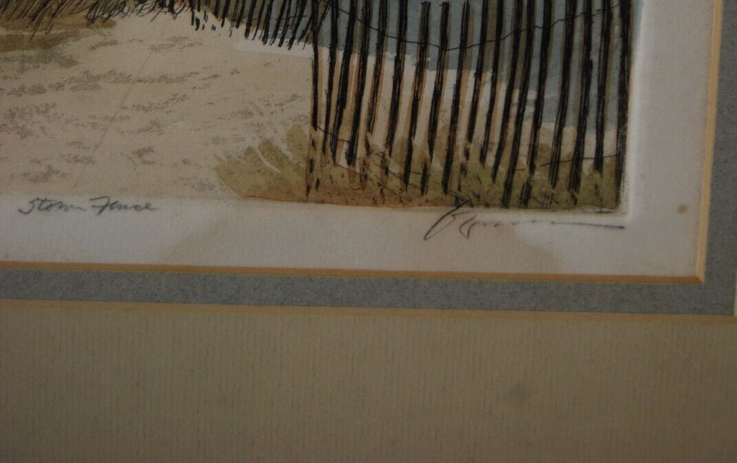 VTG FRAMED FRANK KACZMAREK SIGNED A/P COLORED ETCHING «STORM FENCE» LIGHTHOUSE