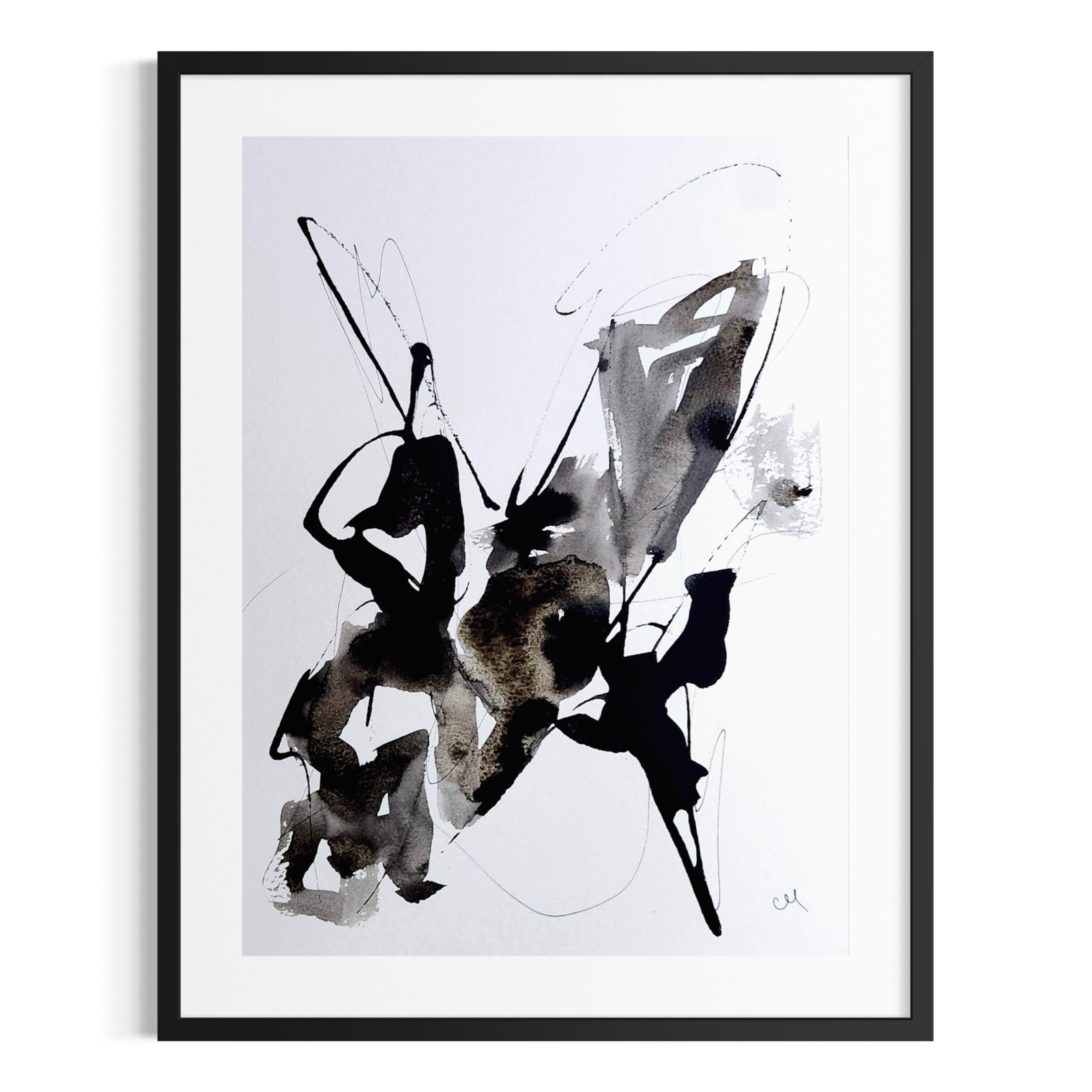 Original Abstract 9×12 Painting Ink Black White Minimalist Wall Art Living Room