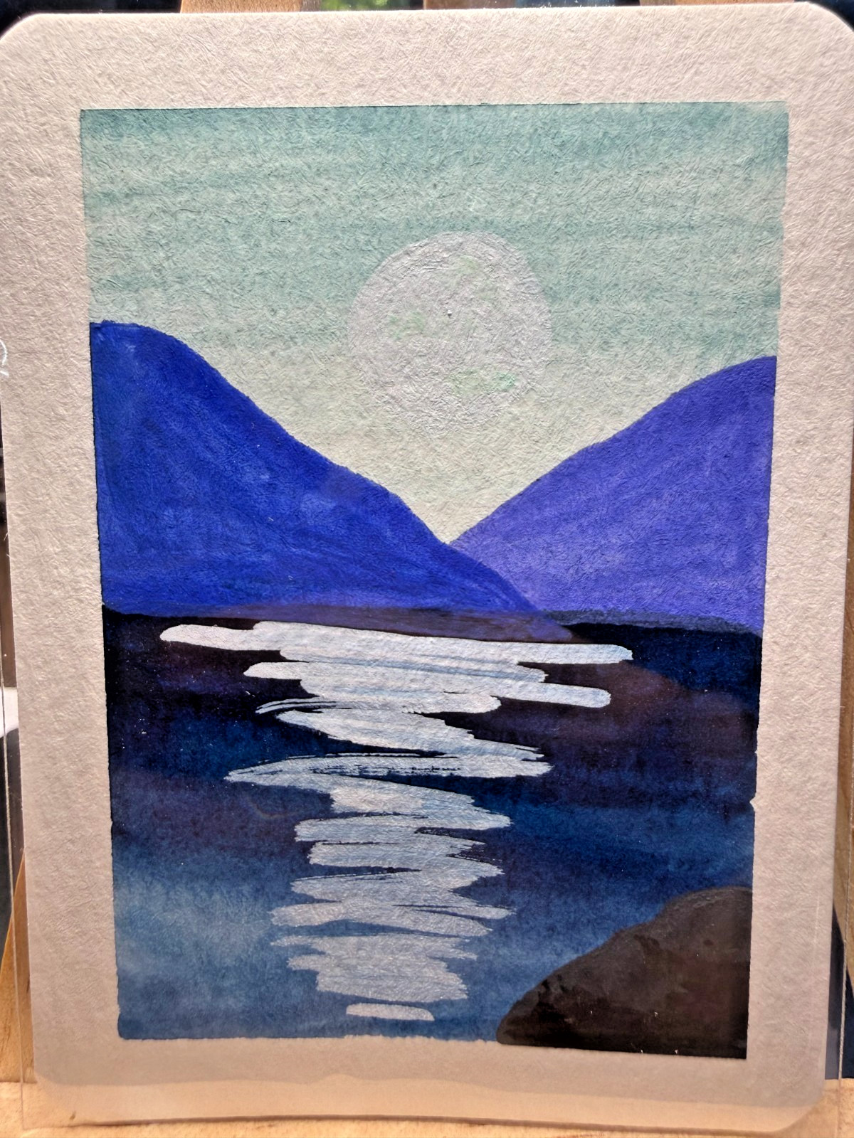 ACEO Original OOAK Signed (Not a Print) «Moon Lake» Semi-Abstract Art Card