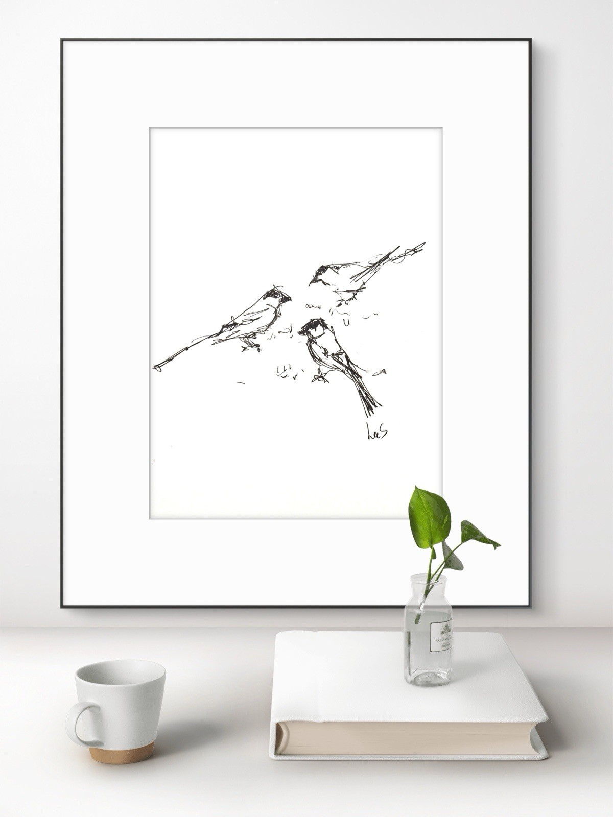 Original Abstract Expressionism 9×12 Birds Paper Drawing Handmade Signed Art 22