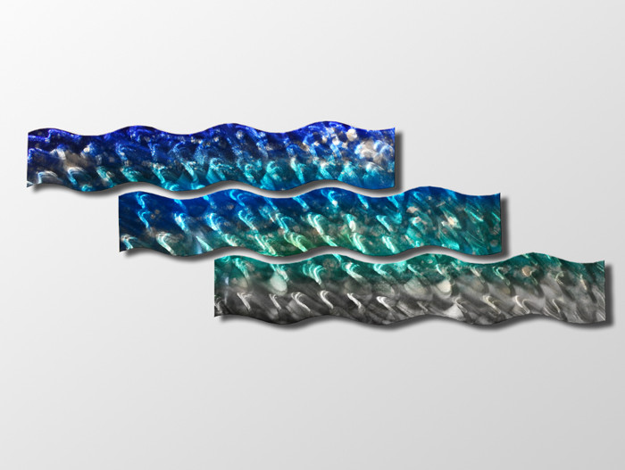 Ocean Design Modern Art Decor Metal Wall Art Panels «Aqua Curves» Aluminum