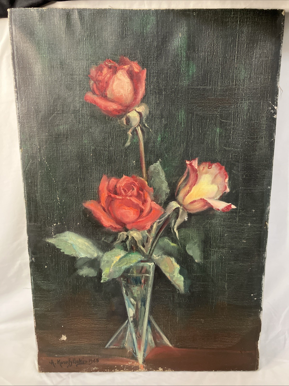 Antonio L. Karafyllakis Original 1965 Oil On Canvas Still Life Painting