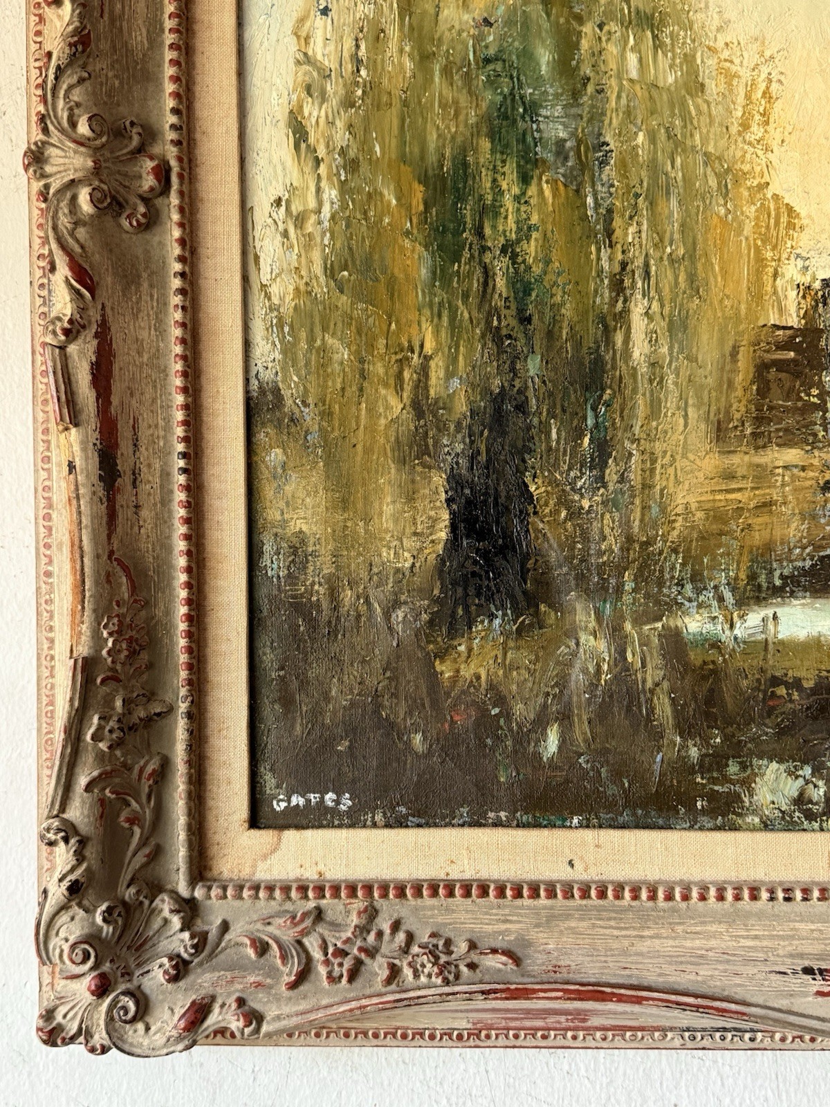 JACOB GATES ANTIQUE MODERN ABSTRACT LANDSCAPE OIL PAINTING VINTAGE NEW YORK 1943