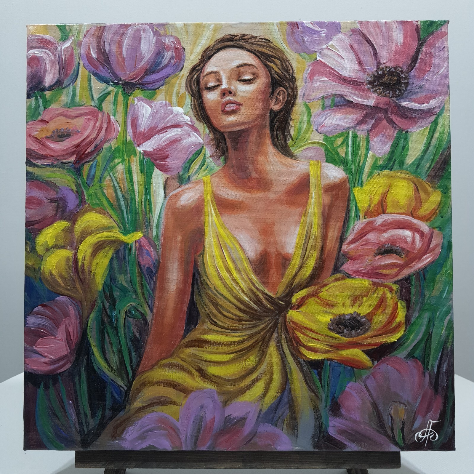Ukraine Artist Original Acrylic Painting Woman Canvas Signed Wall Art Decor Gift