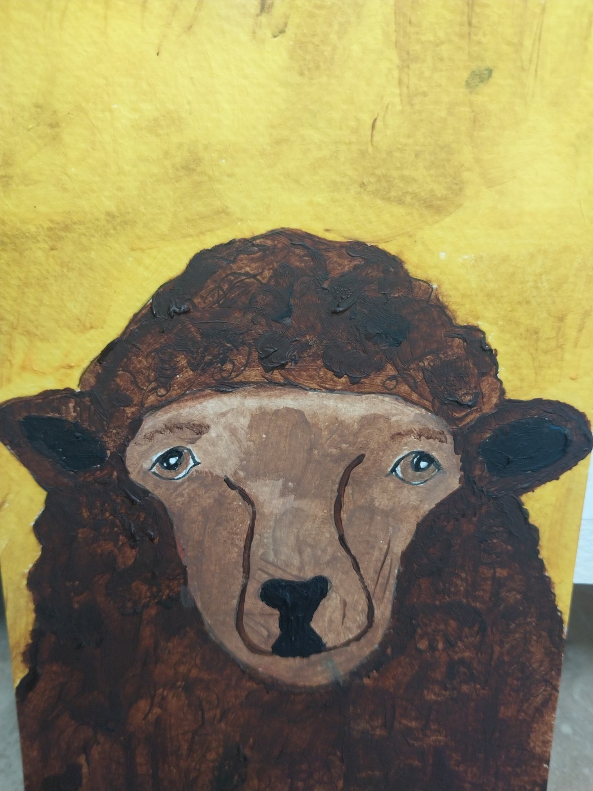 Original Oil Painting 4×6 Whimsical Animal Brown Sheep Lamb Farm Art Home Decor