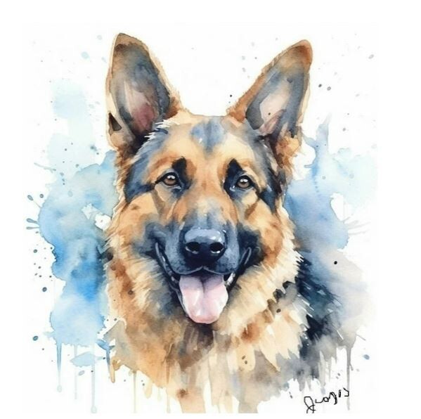 Watercolor German Shepherd Portrait Art Print Painting