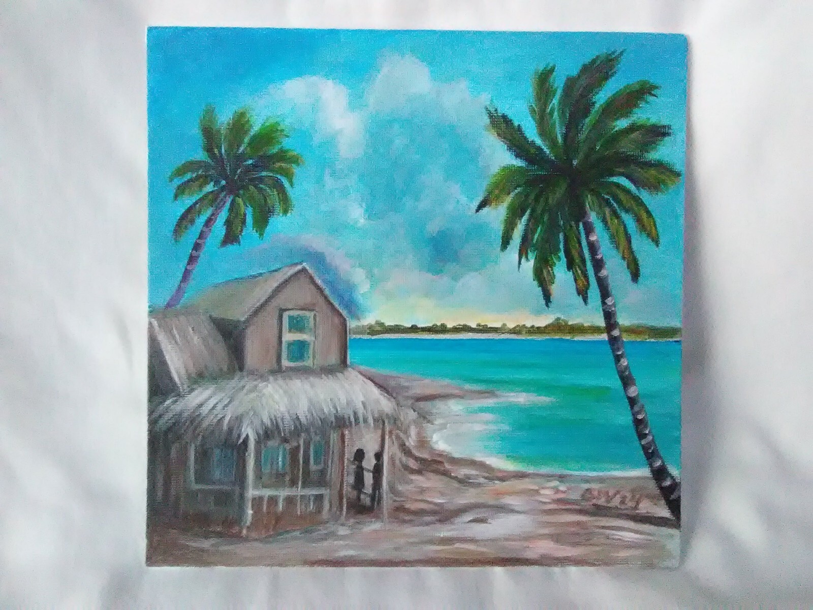 Original Painting 8×8 Canvas Beach House Seaside Coastal Wall Art