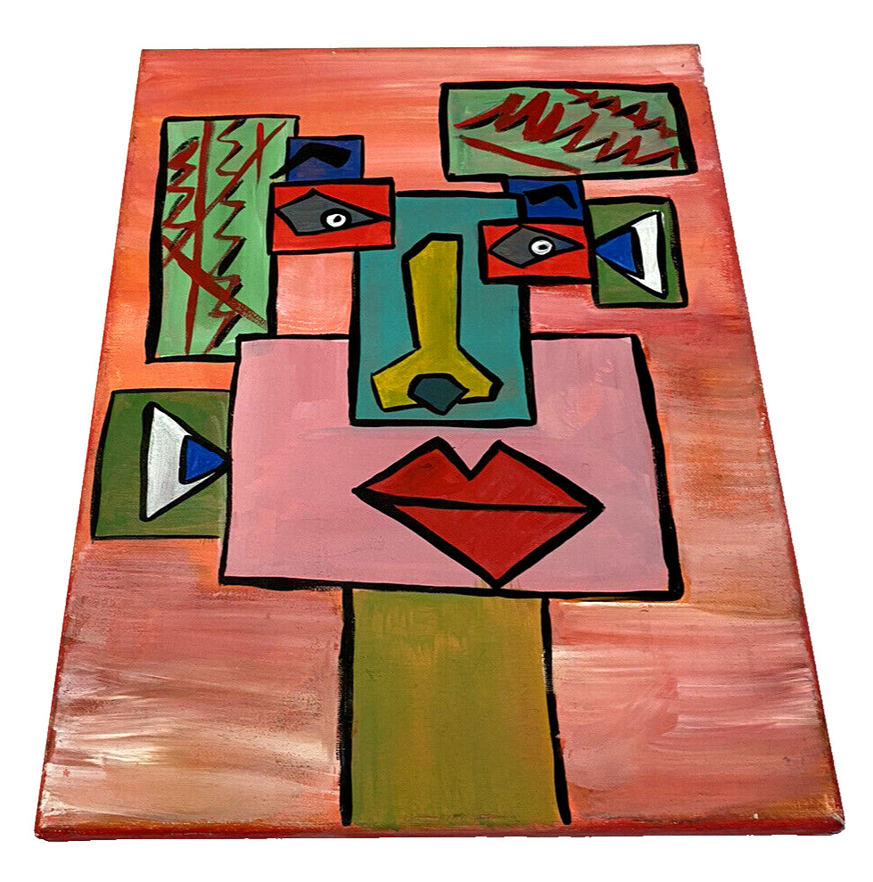 Cardboard Cubism Face Colorful Painting Canvas Expressionism