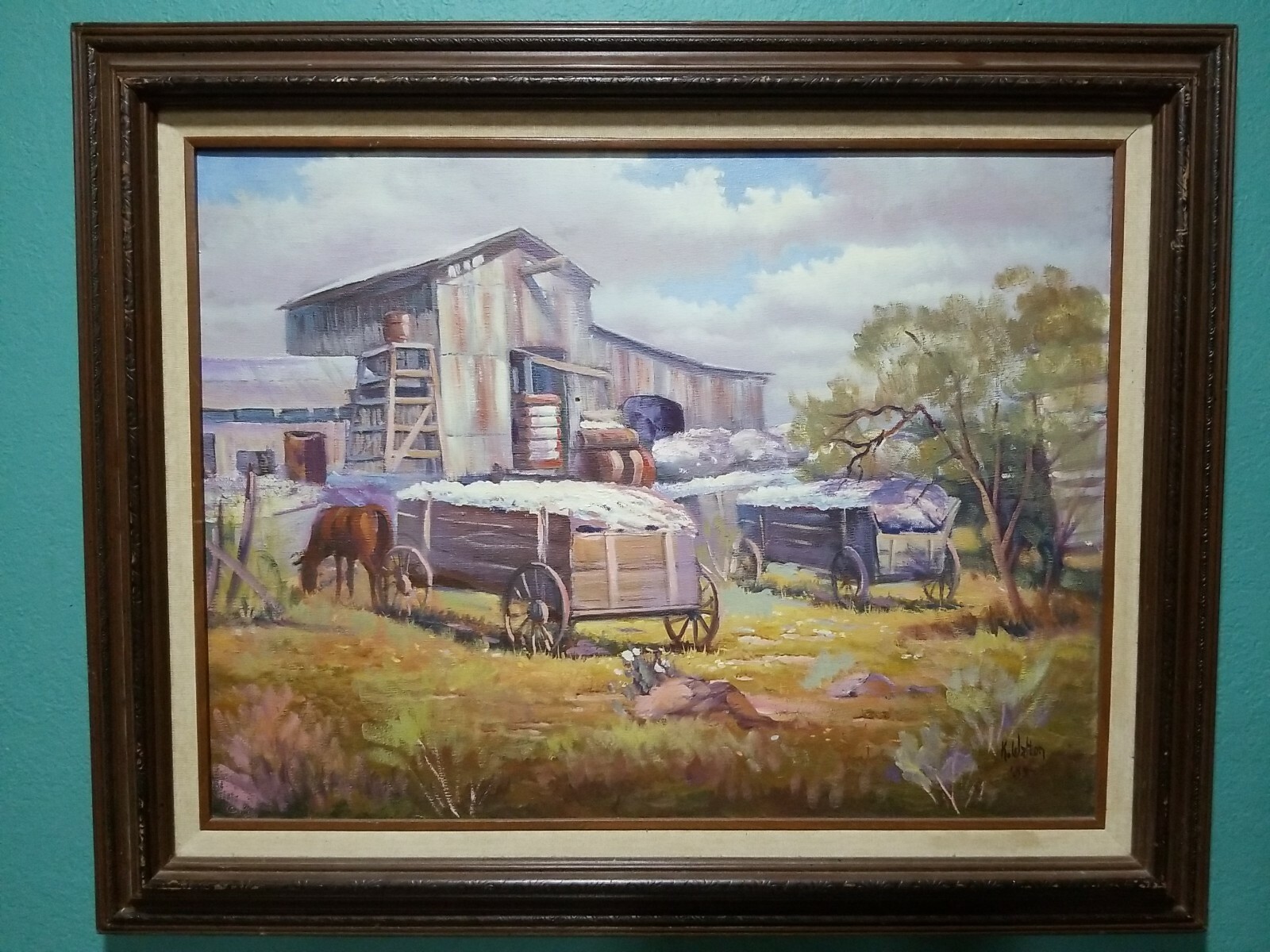 Vintage Original Texas Painting Oil Canvas Listed Artist Kay Walton Dates 1985