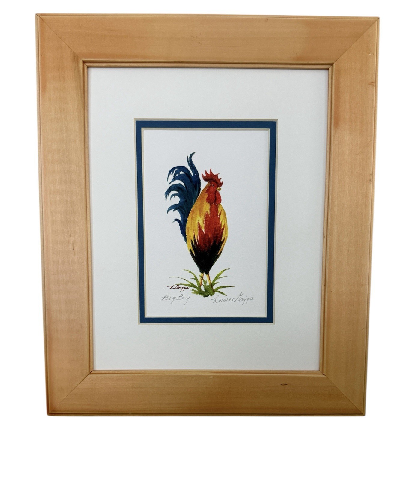 Signed Original Rooster Watercolor Framed – Tropical Island Gallery Art