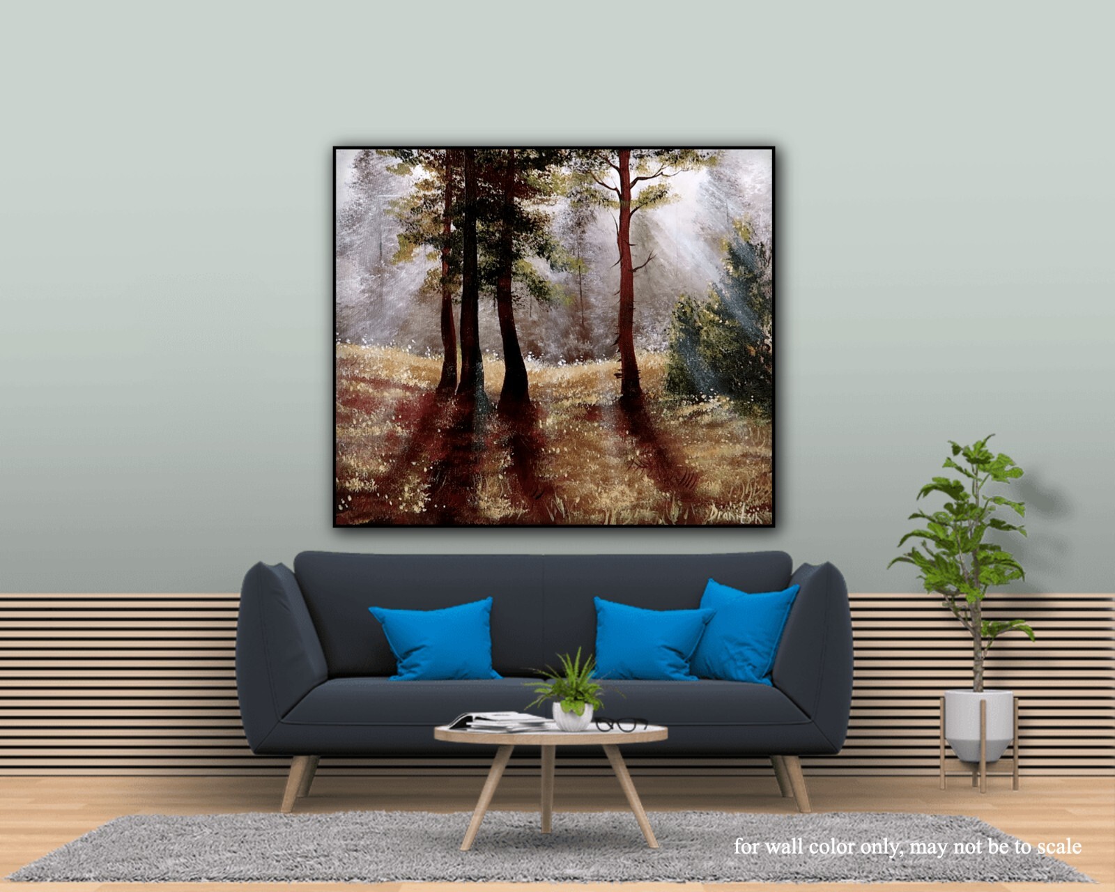 Original Acrylic Landscape Painting 12×14″ PINE TREES IN SUNLIGHT Wall Art