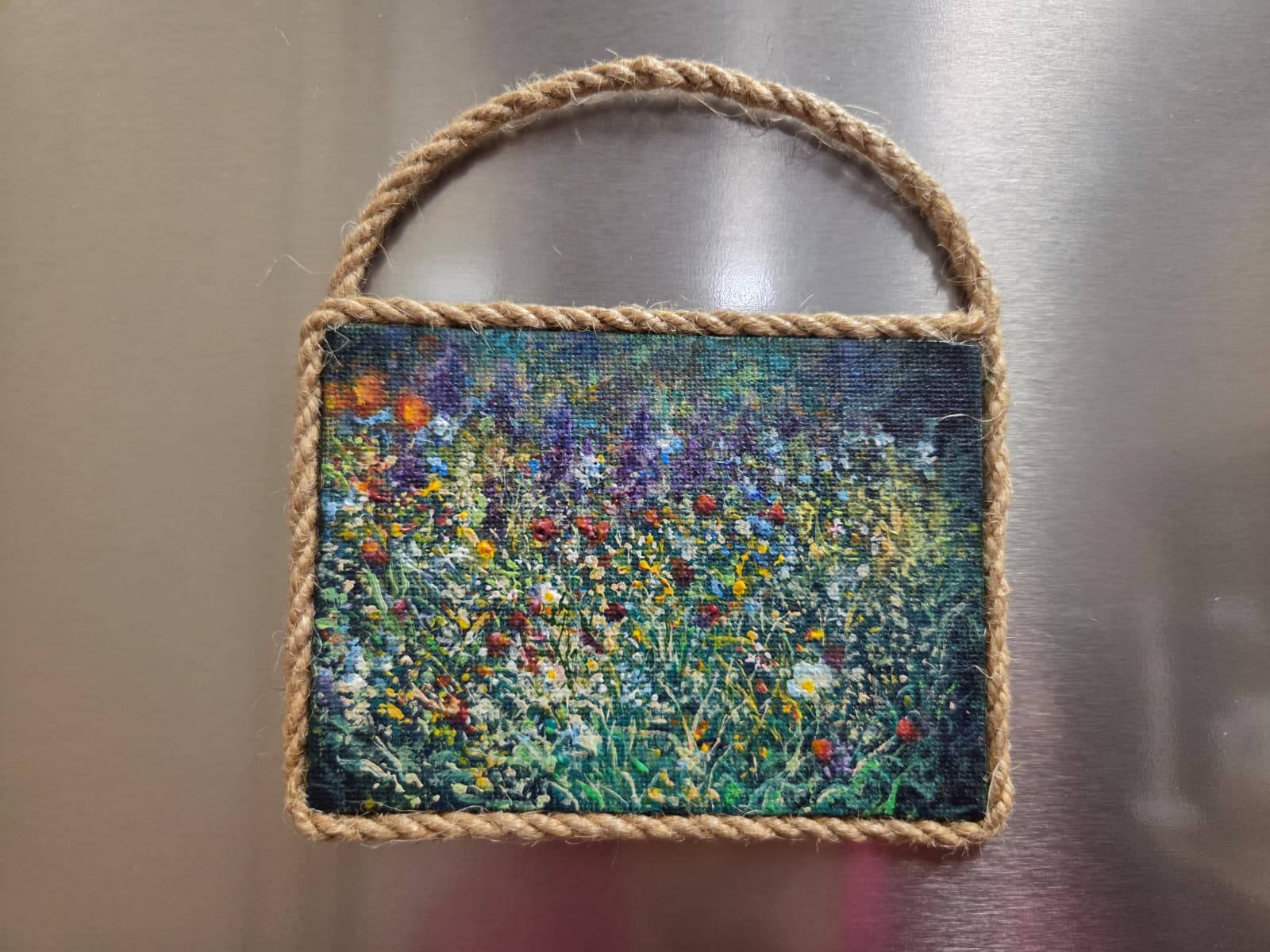 Original Wildflowers Meadow Mini Canvas Acrylic Fridge Magnet Painting 4.2×3 In
