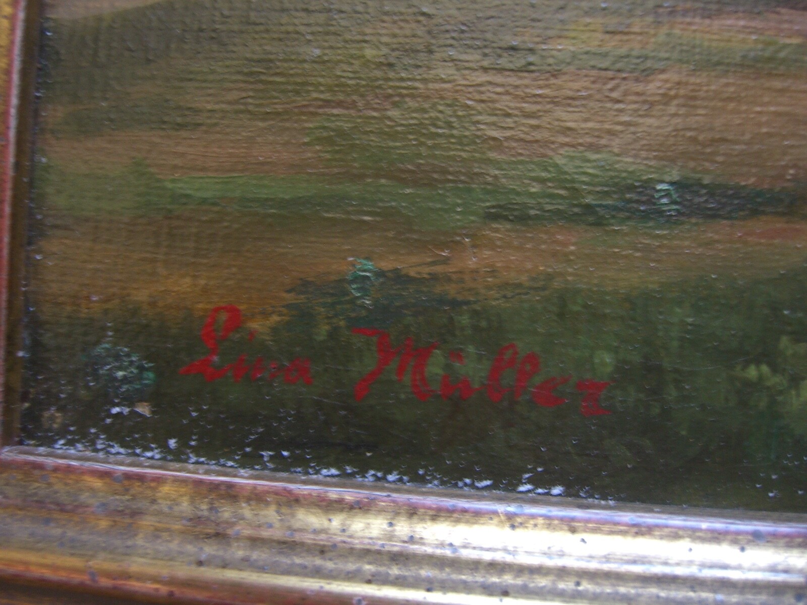 ::ROMANTIC CIRCA 1860 LANDSCAPE FOOTHILLS OF THE Alps oil painting antique frame signed miller
