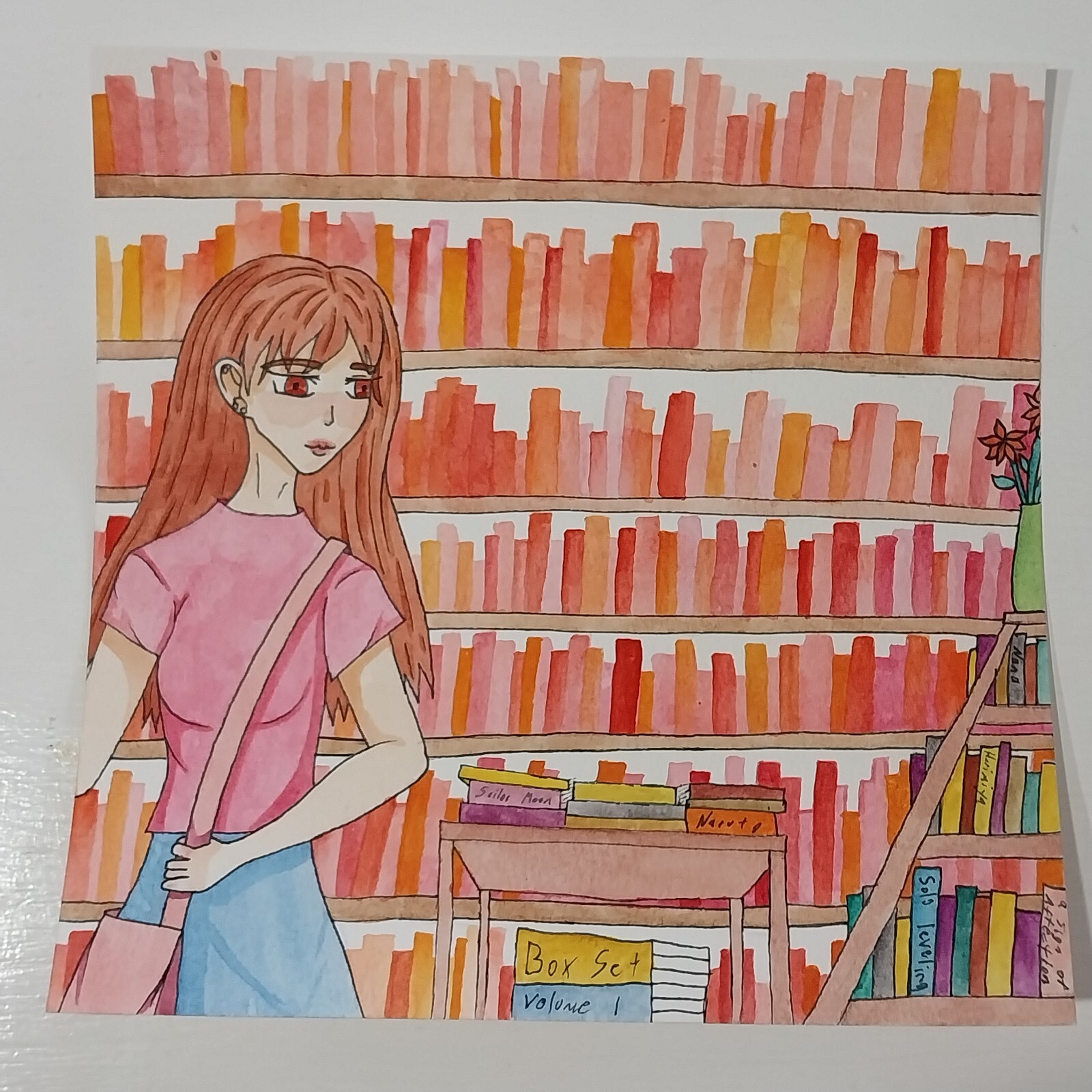 8×8 Inch Gouache Painting On Watercolor Paper Modern Art Title Book Girl A1