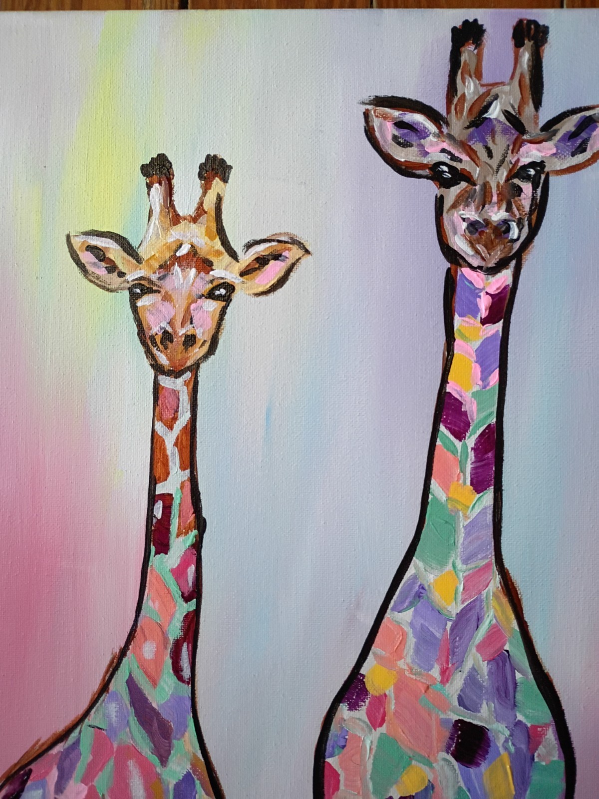Pastel Giraffes 12×16 Canvas Original Art African Animals Expressionism Abstract