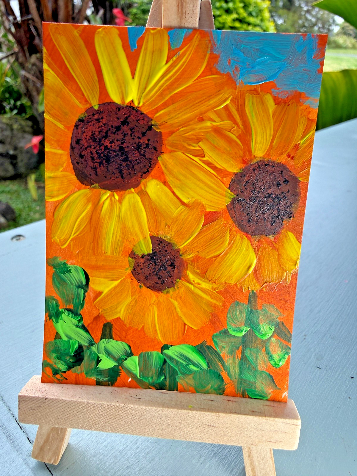 ACEO/ATC Original Sunflowers Acrylic Mini Painting, «Sunshiney» Signed 3.5×2.5