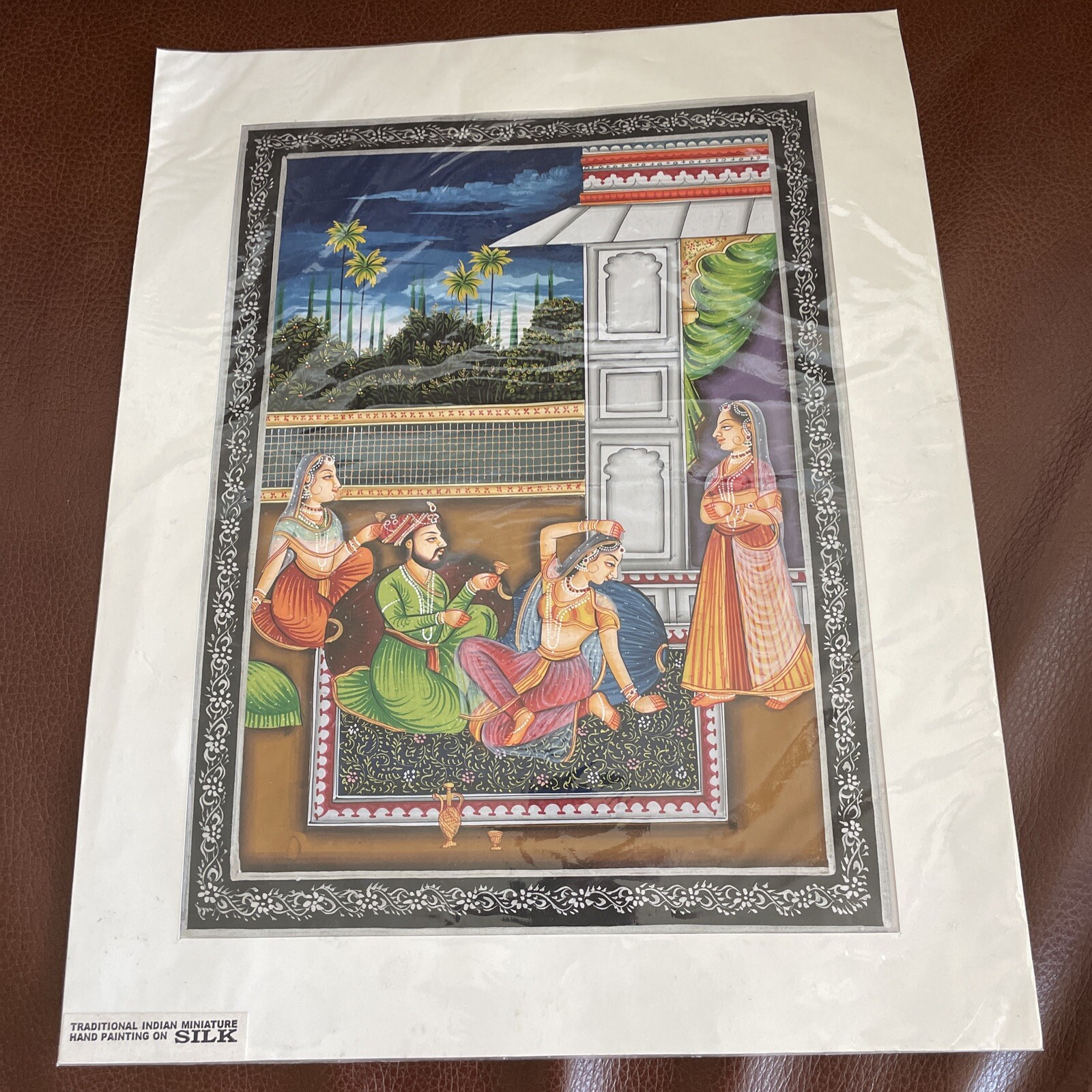 Handmade Indian Miniature Hand Painting Mughal Love Art Scene On Silk 11″x14″