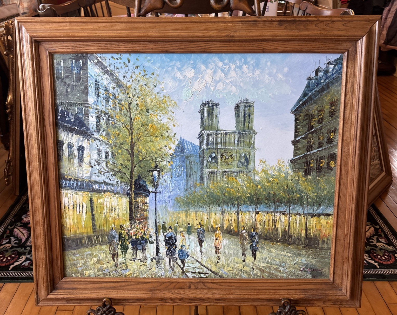 Oil Painting French Street Scene J Bardot Signed Wood Frame 24 X 29