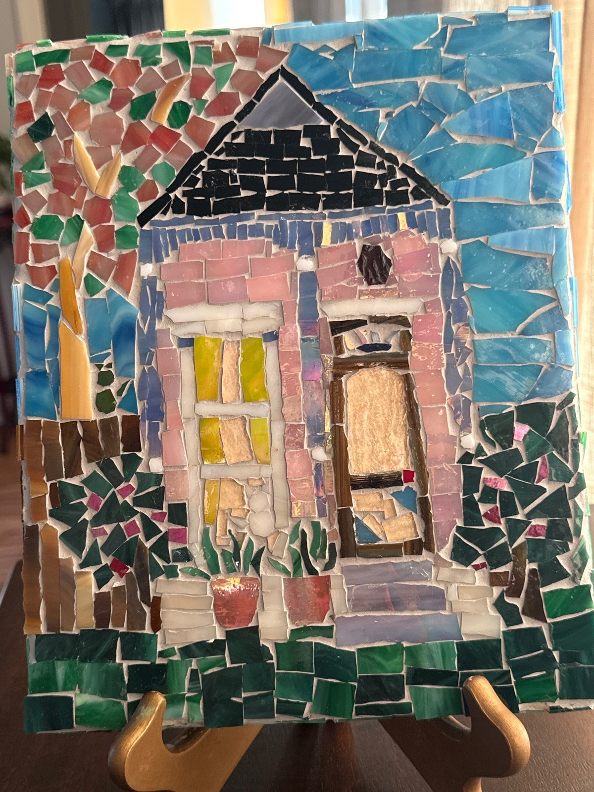 New Orleans Shotgun House Mosaic Handmade Folk Art Glass Wall Decor 8×10
